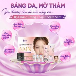 NMN - Bộ Dưỡng Da Combo Whitening Prevention Melasma NMN: Sữa Rửa Mặt Kem Dưỡng Tinh Chất & Kem Chống Nắng SPF 50+ Cải Thiện Da Xỉn Màu & Trẻ Hóa Da