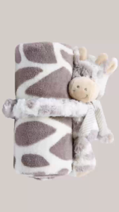 Hntob 100*80cm 0M+ 2 in 1 Baby Plushie Blanket Set Detachable Toy Sleeping Bag Flannel Swaddle