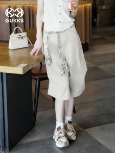 GUKKS High Waist Casual Cotton Shorts Womens Mid-Calf Pants Summer Design Trendy Knot High Luxury Leisure Style Solid Color