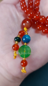 Vòng tay chuỗi 108 hạt Mã Não đỏ size 6 li phối các loại đá mã não khác phong cách trang nhã bình an | Hoa Minh Gem