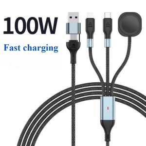 new 100W 3 in 2 USB Type C PD Charging Cable for IPhone Fast Watch Magnetic Wireless Charger for Apple Watch IWatch 1-10 Ultra SE Free Shipping