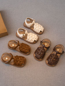 Girl Sandals Closed Toe Cut Out 2024 Summer New Childrens Shoes Girl Princess Shoes Soft Bottom Woven Baby Shoes