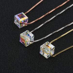 S925 Sterling Silver Pendant Necklace Womens Fashion Korean Crystal Sugar Cube Needle Design Original Cross Crown Roman Numeral