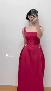 Princessy Red Satin Dress (Padded) – Elegant Midi Gown for Special Occasions & Parties