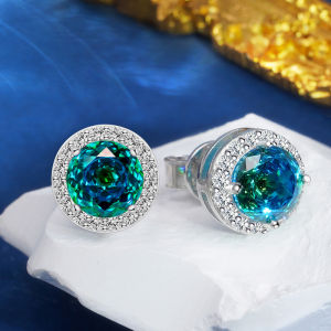 Cadermay Double Color  Gemstone Round Shape High Quality 925 Silver Fashion Jewerly Earring For Women Jewelry