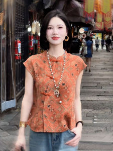 YUFUQING | New Chinese Style Retro Short Sleeve Shirt Womens Fashionable Versatile High Waist Apple Shape Summer New Plant Floral Pattern