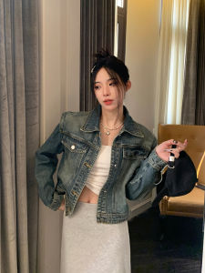 Spring New Style American Retro Short Denim Jacket Womens Loose Fit Washed Design Versatile Jacket Top Cotton Polyester Blend