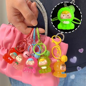 3D Cute Cartoon Luminous Fruit Keychain with Bell Student Backpack Charm Car Keychain Creative Luminous Ornaments Gifts for Friends DIY Accessories