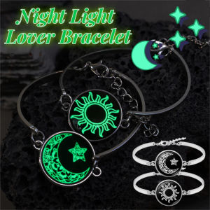 2pcs sáng mặt trời mặt trăng có thể điều chỉnh các cặp vợ chồng tình bạn phù hợp với phụ nữ người đàn ông Glow-in-The-kim loại tối Vòng tay Valentine của ngày trang sức quà tặng