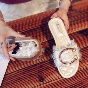 Fashionable Flat Bottom Slippers for Women Outdoor Wear Summer New Style Fairy Style Slip-On Shoes Korean Version PU Material