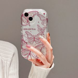 Good Luck Butterflies Compatible for IPhone 15 Plus 11 14 13 12 15 Pro Max XR X XS Max 15 7Plus 8plus Wavy Curved Edge