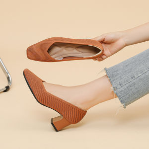 Japanese Style Princess Shoes 2024 New Arrival Chunky Heel Knitting Braided Shoes Flats Spring Slip-on Flats Work High Heels