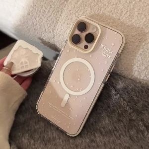Ốp Điện Thoại Chống Sốc Trong Suốt Hình Ngôi Nhà Bông Tuyết Dễ Thương Hàn Quốc Dành Cho iPhone 17/16/15/14/12/13/11 Pro Max Với Giá Đỡ Từ Tính