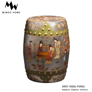 American Luxury Hand-Painted Ceramic Drum Stool round Outdoor Furniture Bird And Flower Carving Footrest for Adults