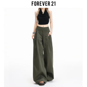 Forever 21 American Military Green Loose Wide Leg Casual Pants Womens Retro High Waist Pear Shape Drape Straight Long Trousers
