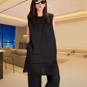 ชุดเดรสยาวคลุมเข่าแขนกุดคอตั้งสีพื้นหรูหรา ทรงหลวม สไตล์ลำลอง สำหรับผู้หญิงวัย 35-39 ปี ฤดูร้อน 2024