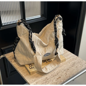 Summer Large Capacity Pleated Canvas Shoulder Bag Women Commuting Dumpling Crossbody Bag Versatile Korean Style Handbag