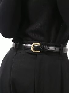 Belt Womens Fashion Retro All-Match Decoration With Jeans Thin Belt Genuine Leather Ins Style Black Trouser Belt Womens Trend Tali Pinggang