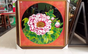 Tranh sơn mài - Hoa mẫu đơn - Size 94x94 cm luôn khung | Sang Trọng - Ý Nghĩa