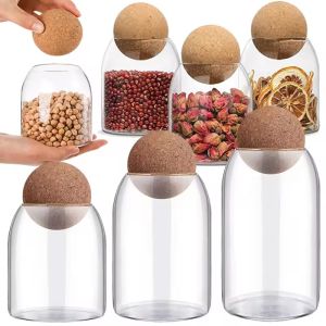 3Pcs/set Glass Storage Jar with Cork Ball Clear Canister Round Storage Bottle for Tea Coffee Sugar Spice Kitchen Food Container Organizer