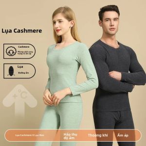 Bộ Đồ Lót Giữ Nhiệt Lụa Cashmere Cho Nam Và Nữ Len Dệt Kim Nhung Pha Dài Johns Ấm Áp Thu Đông Quần Áo Quần Loungewear