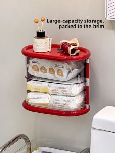 Bathroom Tissue Storage Box Wall Mounted Tissue Holder Large Capacity Sanitary Napkin Rack No Drilling Required Organizer