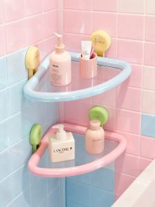 Dopamine Bathroom Triangle Storage Rack Toilet Paper Holder Wall Mounted Corner Bathroom Organizer Macaron Colored PET+ABS Material