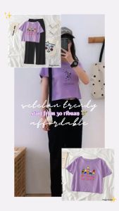 Satu Set Baju Remaja Kekinian Motif Kuromi (Baju Crop Dan Celana Kulot)