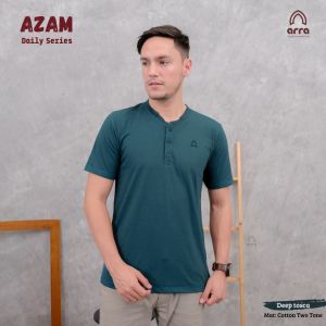 Baju Kaos Santai Kekinian Fashion Pria Muslim Tebal Bandung Azam Series Blue