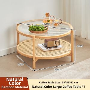 MANHAOSHI | Dual-layer Round Bamboo and Wooden Coffee Table