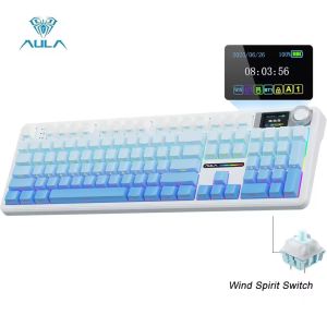 AULA F108 PRO Wireless Mechanical Keyboard Screen Knob 8000mAh PBT Keycaps RGB Hot Swappable Full Size Custom Gaming Keyboard