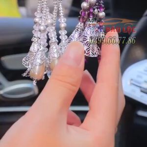 Dây khánh treo gương ô tô thiên nga màu trắng được đính đá sang trọng