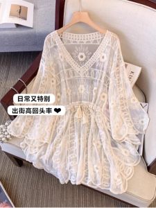 โบฮีเมียน ชนเผ่า สไตล์ คอวี ผ้าชีฟอง เสื้อเชิ้ตผู้หญิง ฤดูร้อน พลัสไซส์ เอวซับยาวปานกลางปกด้านนอก เสื้อท่อนบน เกาหลี หลวม Fit