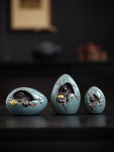 Creative Ceramic Dragon Egg Tea Pet Figurine Breaks out of Shell Wealth Attracting Cultural Plaything Tea Table Decorations
