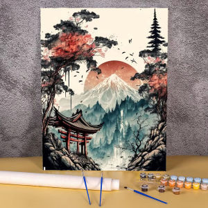 BILIBILI | 40x50cm DIY Painting By Numbers for Adults Japanese Mountain on Canvas Oil Picture By Numbers Figure Home Decor Unique Gift