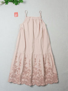 Sweet Fresh Floral Lace Insert Mid-Length A-Line Dress Japanese Style Layered Solid Color Strapless Spring Autumn Cotton Gown