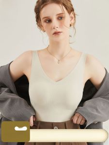 Miiow | Womens Long Camisole Vest With Chest Pad Belly Covering New 2024 MiiOW Cat Person Commute Style Slim Fit Mid-Length Pure Color