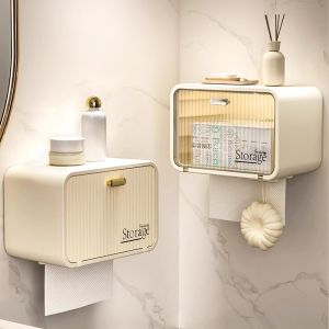 Wall-mounted No-Drill Bathroom Dual Storage Tissue Box