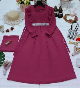 Gamis crincle rempel 3sampai14 tahun//gamis crincle set hijab