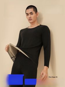 HLA | Mens Thermal Fleece Lined Thickened Winter Underwear Set Warm Comfortable Breathable Skin-Friendly Round Neck Long Sleeve