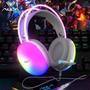 AULA S505 Esports Gaming Headphones Computer USB Wired Headset RGB Cool Light Effect Headband Transparent Earphone for PC Laptop