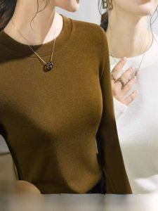 เสื้อยืดคอกลมแขนยาวผ้าฝ้ายแท้สไตล์ย้อนยุคสำหรับฤดูใบไม้ร่วงและฤดูหนาว เสื้อชั้นในทรงเข้ารูป เสื้อเชิ้ตแฟชั่น เสื้อเชิ้ตแขนยาว