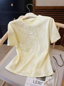 Áo thun PAIBOLI cho nữ tay ngắn chất liệu cotton in ren phong cách Hàn Quốc