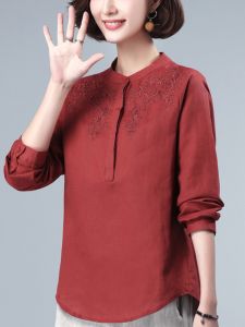 New 2025 Womens Autumn Long Sleeve Shirt Elegant Lady Brand Fashionable Top for Middle-Aged And Elderly Women Comfortable Fit