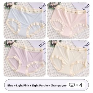 Miiow | Ultra-Thin Antibacterial Ice Silk Womens Underwear Breathable Lightweight Briefs Comfortable Cotton Lined Mid-Waist Triangle Panties