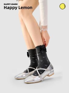 HAPPYLEMON | Summer Thin Ballet Style Womens Socks Butterfly Knot Over The Knee Long Miu Miu Style Cotton Blend Breathable Moisture Wicking