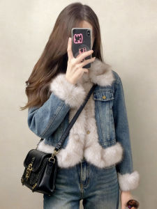 PAIBOLI | Fur Collar Faux Shearling Jean Jacket Short Winter Fashion