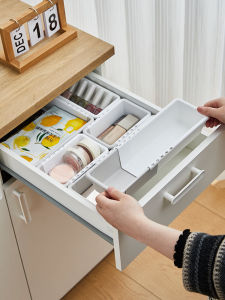 Retractable Drawer Storage Box Japanese Kitchen Storage Box Desktop Cosmetics Separated Finishing Box Stationery Storage Box