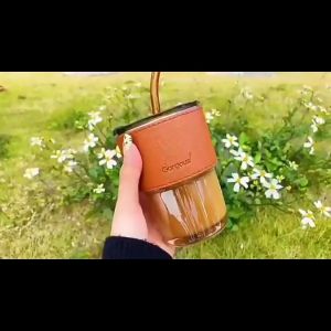FinDee แก้วกาแฟ แก้วน้ำ แก้วใส่น้ำ 400ml สไตล์มินิมอล ทนความร้อนได้ดี พร้อมส่ง ปลอกหนังกันร้อน Coffe cup