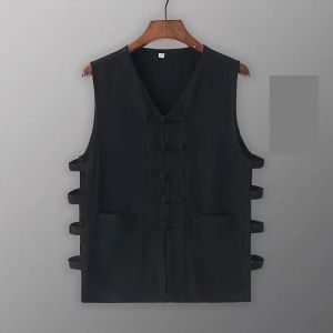 Vintage Vest Men Cotton Linen Shirt Kung Fu Vest Summer Tank Top Tang Suit Traditional Chinese Clothing Sleeveless Open Cardigan
